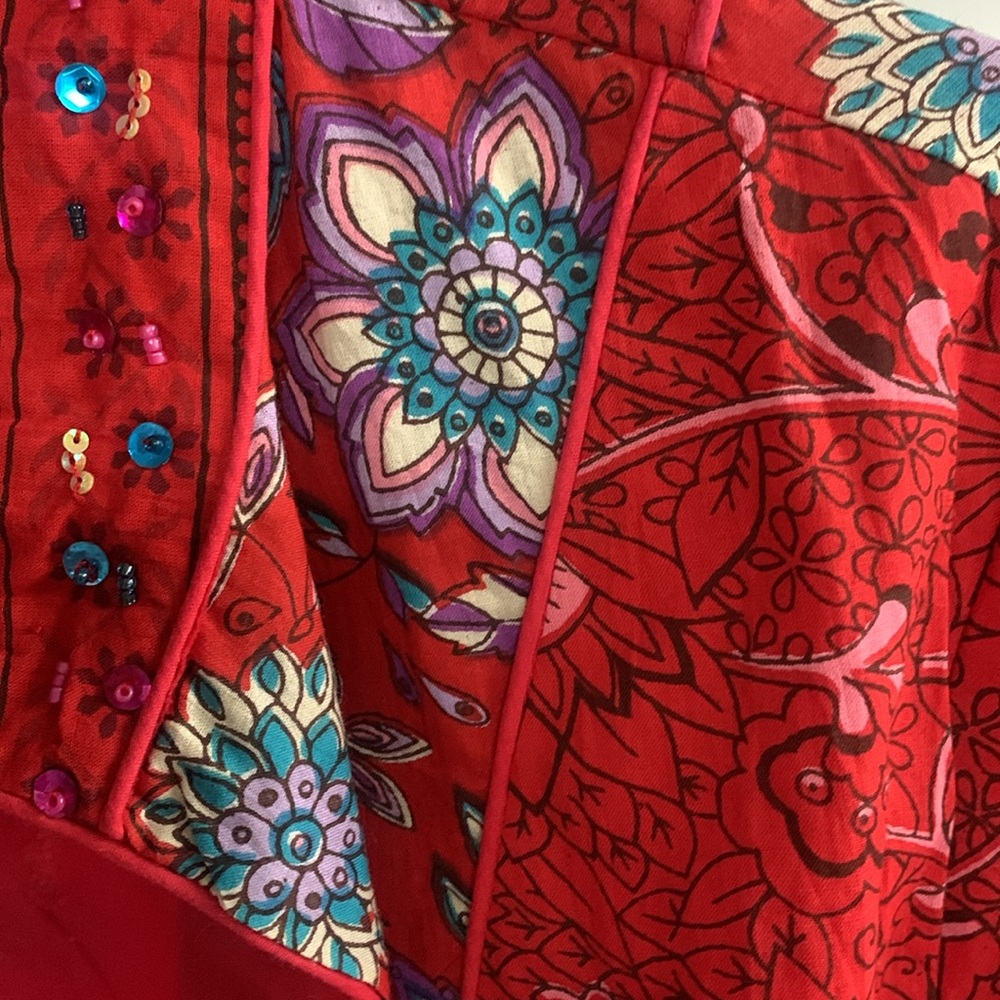 Phool Red Sequin Patchwork Jacket Size S - image 3